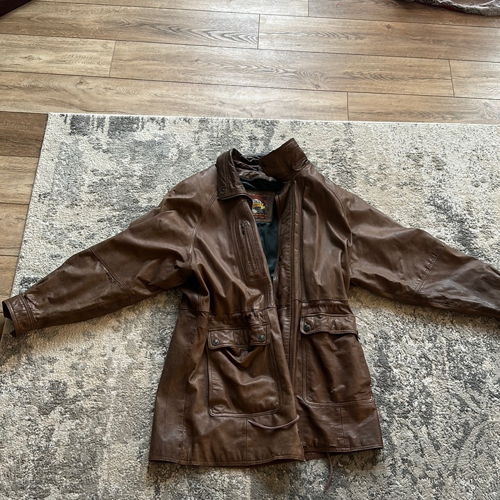 Genuine leather trench coat